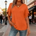 thumbnail image 3 of Ohufall Casual T-shirts for Women Solid Summer Short Sleeve Tops Loose V-Neck Lightweight Comfort Tops, 3 of 7