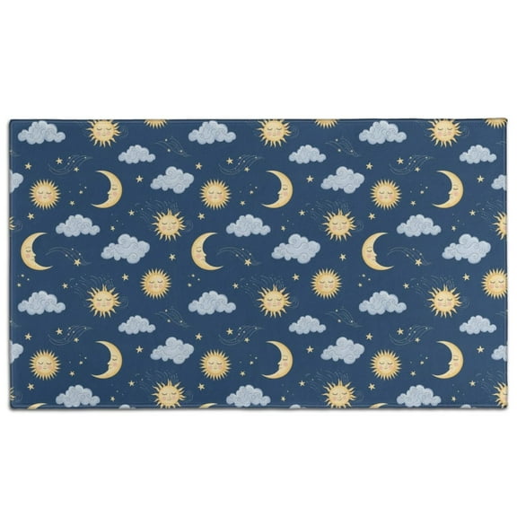 Dark Blue Sun Moon Cloud Star Pattern Door Rugs,Washable Non Slip Door Mats Indoor,Decorative Door Mats,Entry Mat Indoor for Entrance,Bedroom,Kitchen,Bathroom,17"x30"