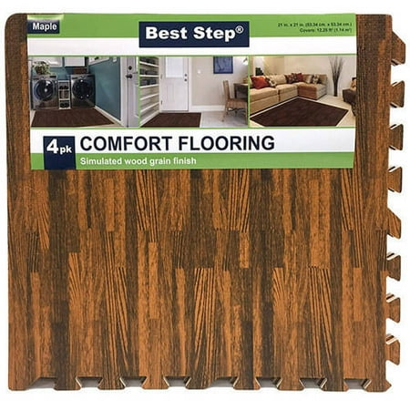 Venture Products Best Step Maple Interlocking Faux Wood Floor Mats with Finishing Borders, 21