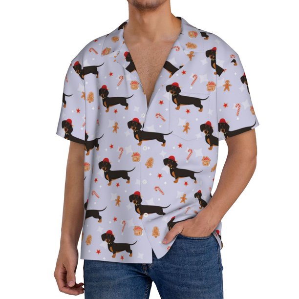 Fotbe Dachshund Dog Puppy Camisa Estampada de Manga Corta para Hombre, Casual de Verano, Estilo Playero, Sin Arrugas-X-Large