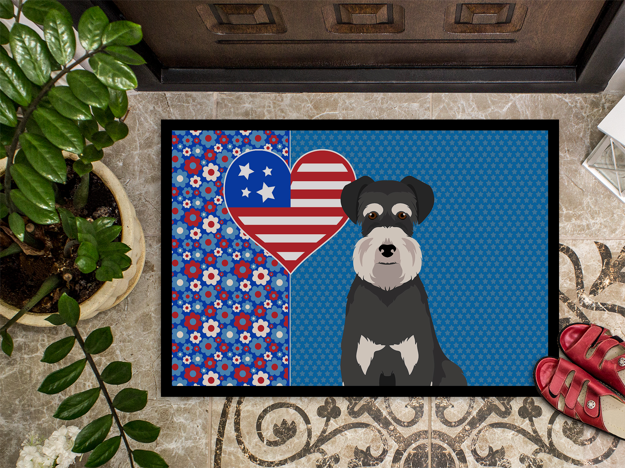 Black and Silver Natural Ears Schnauzer Indoor or Outdoor Mat 24x36 36 in x 24 in