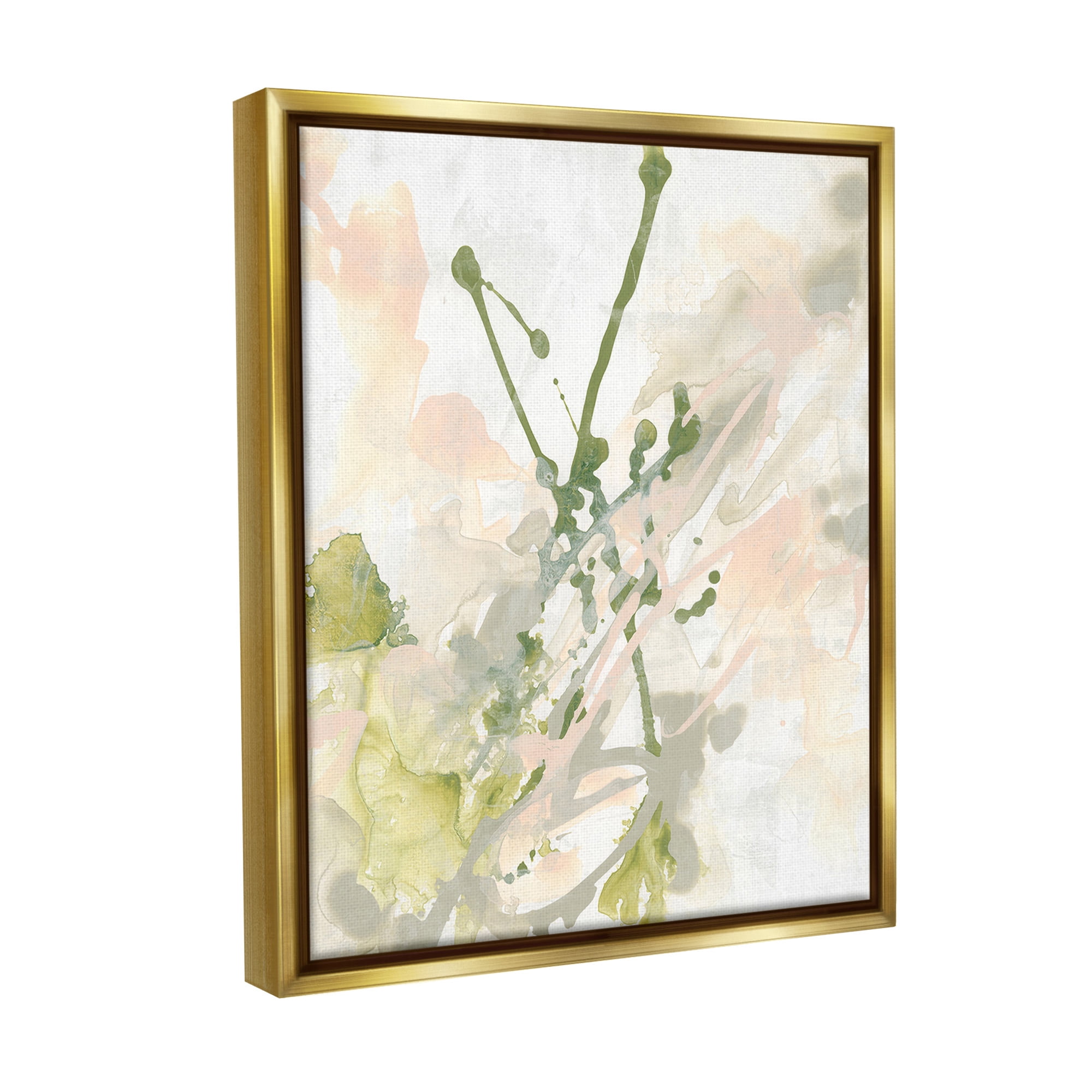 Stupell Industries Green Abstract Splatter Abstract Painting Gold Floater Framed Canvas Art Print Wall Art, 25 x 31