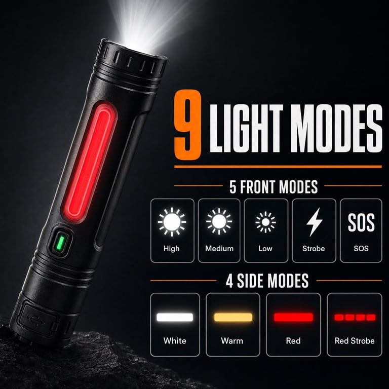 Amumu Rechargeable LED Flashlight with COB Work Light photo 5