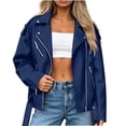thumbnail image 2 of VBVC Women's Metallic Faux Leather Moto Jacket , Casual Zip Up Biker Coat For Women , Ladies' Oversized Fall Winter Outerwear with Pockets, Blue , S-5XL, 2 of 5