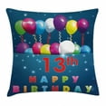 thumbnail image 1 of 13th Birthday Decorations Throw Pillow Cushion Cover, Joyful Surprise Event Teen Celebration Balloons Ribbons Stars, Decorative Square Accent Pillow Case, 16 X 16 Inches, Multicolor, by Ambesonne, 1 of 2