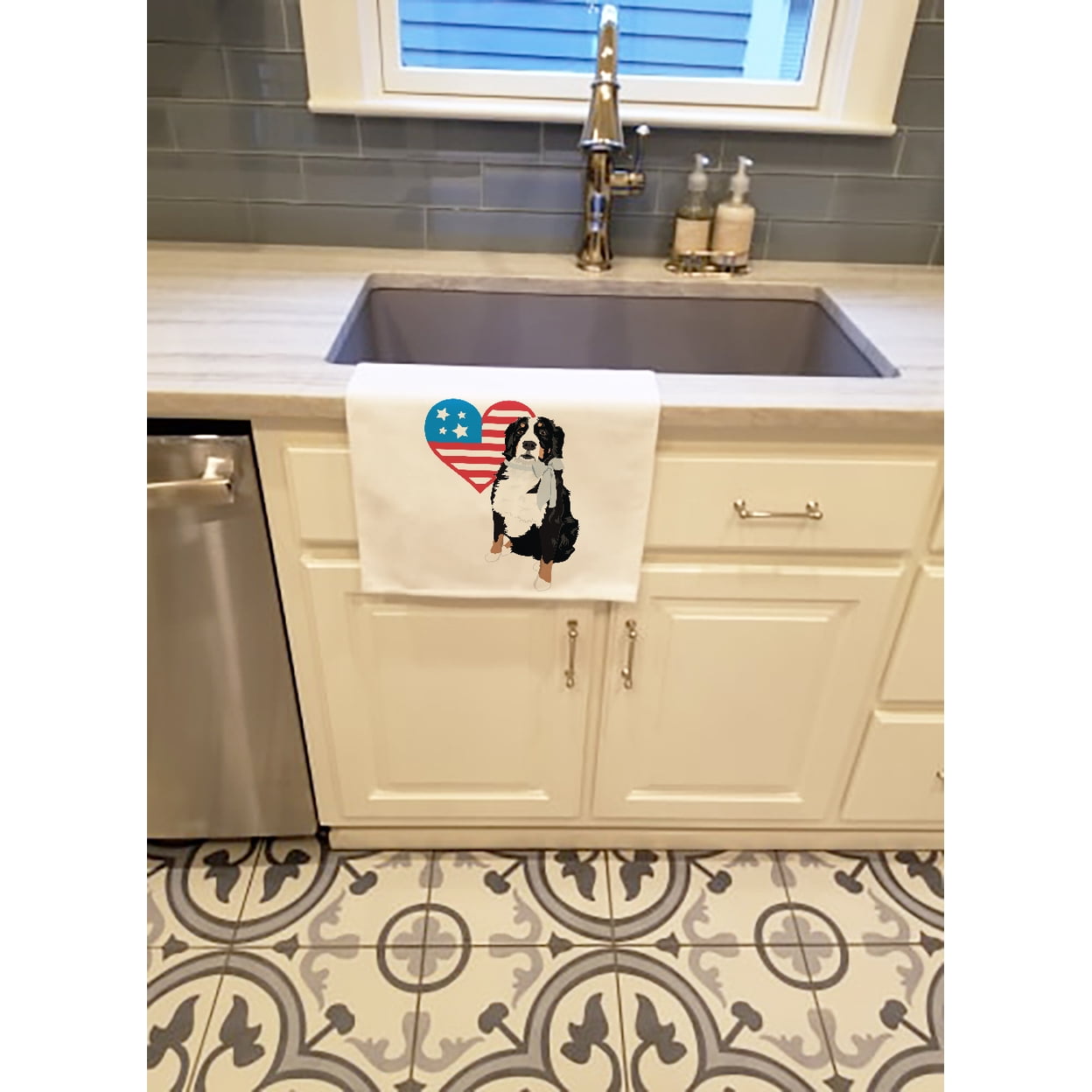 Carolines Treasures WDK4086WTKT 28 x 19 in. Unisex Bernese Mountain Dog No.3 Patriotic White Dish Towels Kitchen Towel - Set of 2