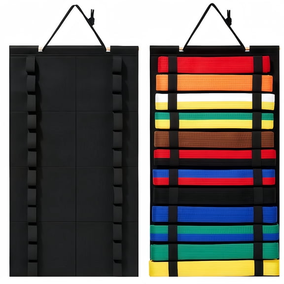 Taekwondo and Karate Belt Display, Wall Hanging Martial Arts Belt Storage Rack, Foldable Black Belt Organizer Holder for Taekwondo Karate Judo Training Gym Home Decor