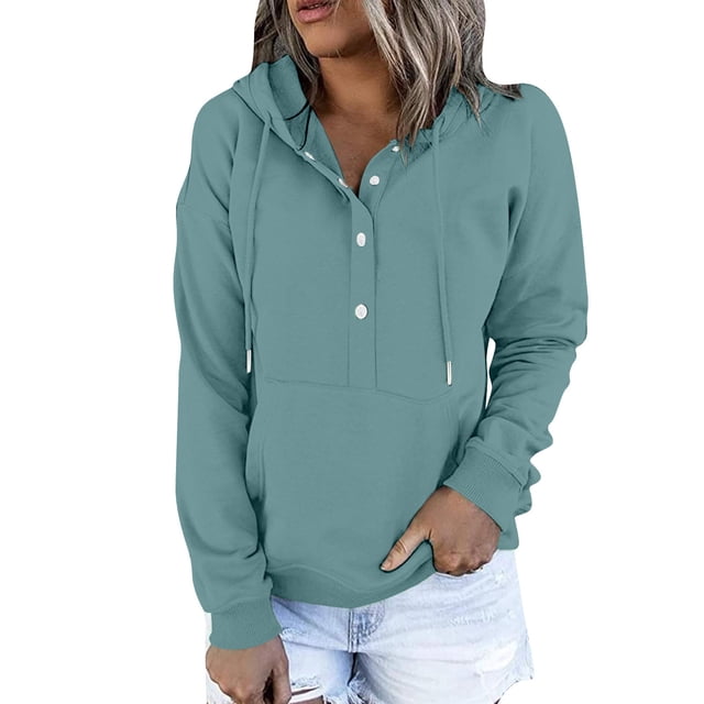 Timegard Chandails à Capuche pour Femmes Boutons Manches Longues Chandails en Molleton Chandail Automne Hiver Ample avec Poche