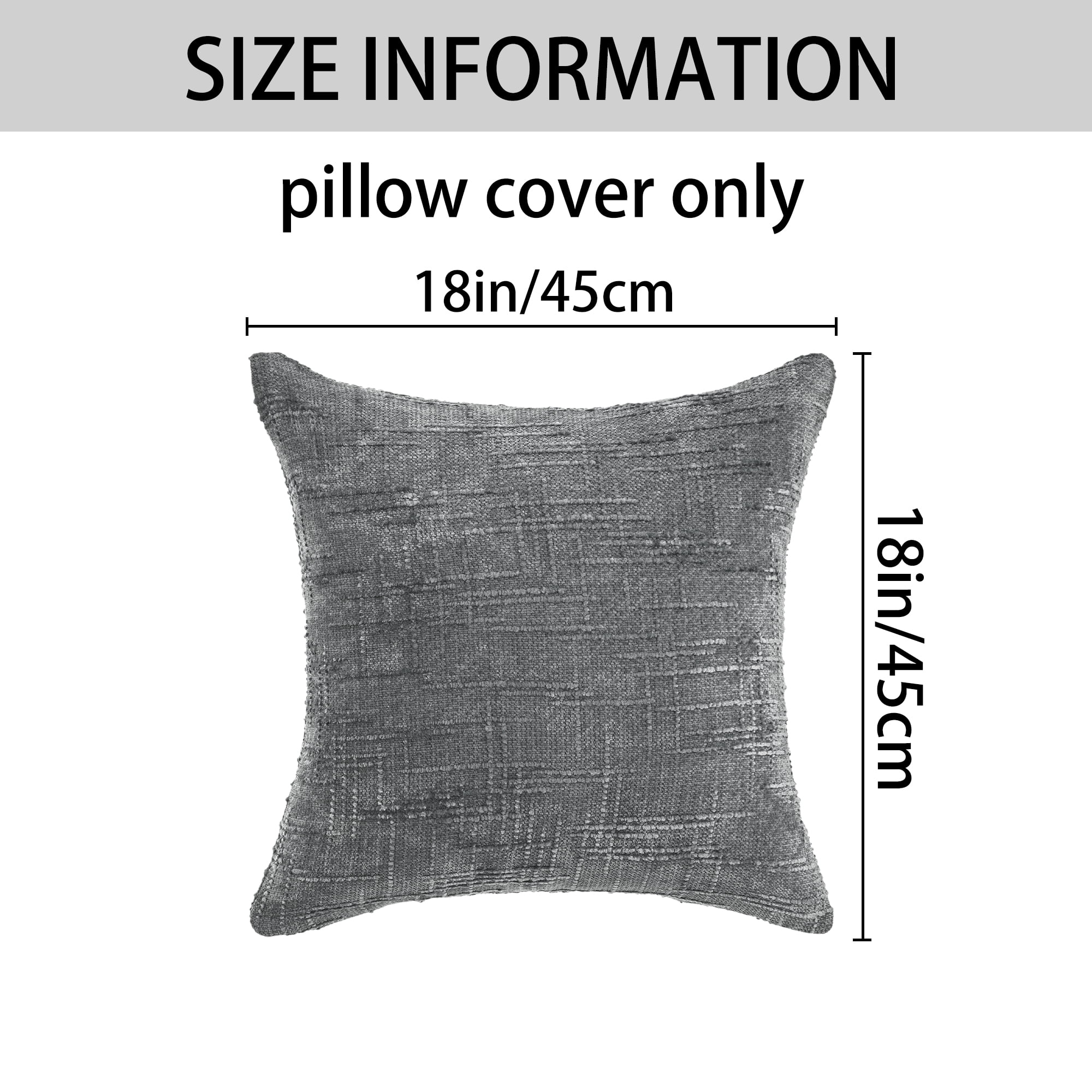 Unique Bargains Decorative Chenille Throw Pillow Covers Pack of 2 Grey 18" x 18"