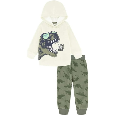 Kids Headquarters Boys Cool Dude Dino Hooded Jog Set Olive 18 Months
