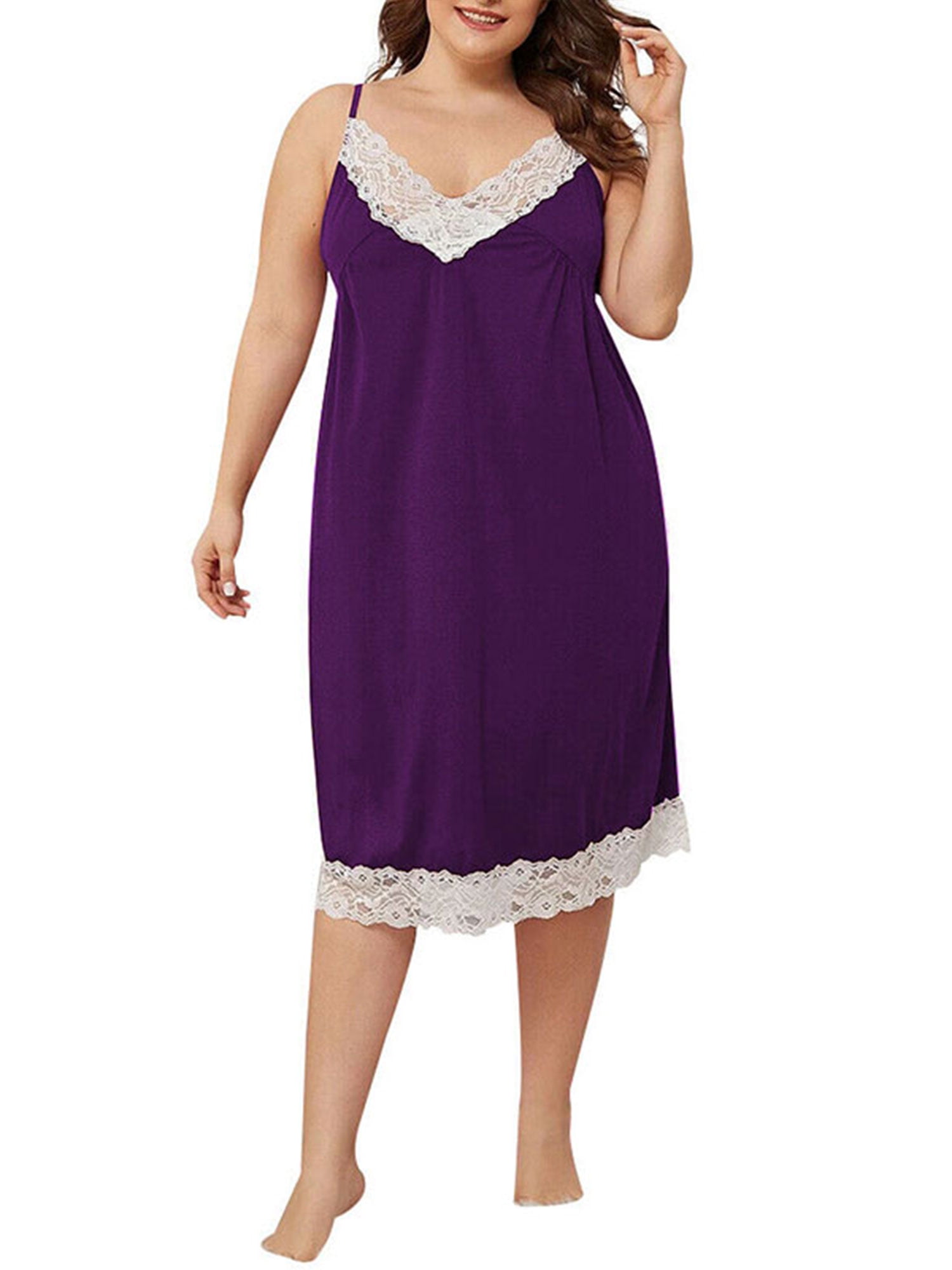 Plus Size Sleepwear Loose Oversized Women Lace Trim Sleepwear Dress Lounge Wear Nightdress Home Dress - Walmart.com