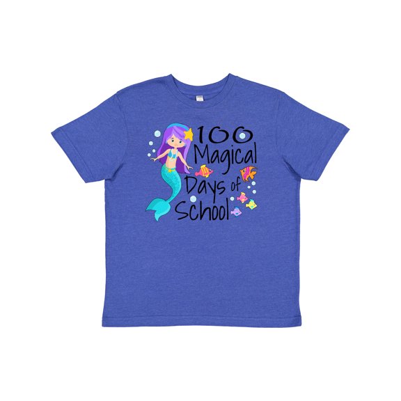 Inktastic 100 Magical Days of School with Blue Mermaid and Fish Youth T-Shirt