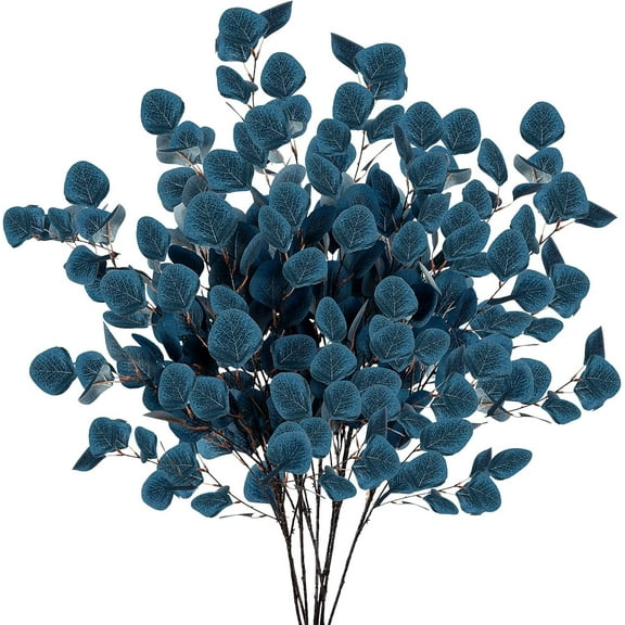 MixMart 6 Pcs Fall Artificial Eucalyptus Stems Long Silver Dollar Leaves Silk Eucalyptus Leaf Branches for Indoor Home Autumn Festival Thanksgiving Decor(Dark Brown)