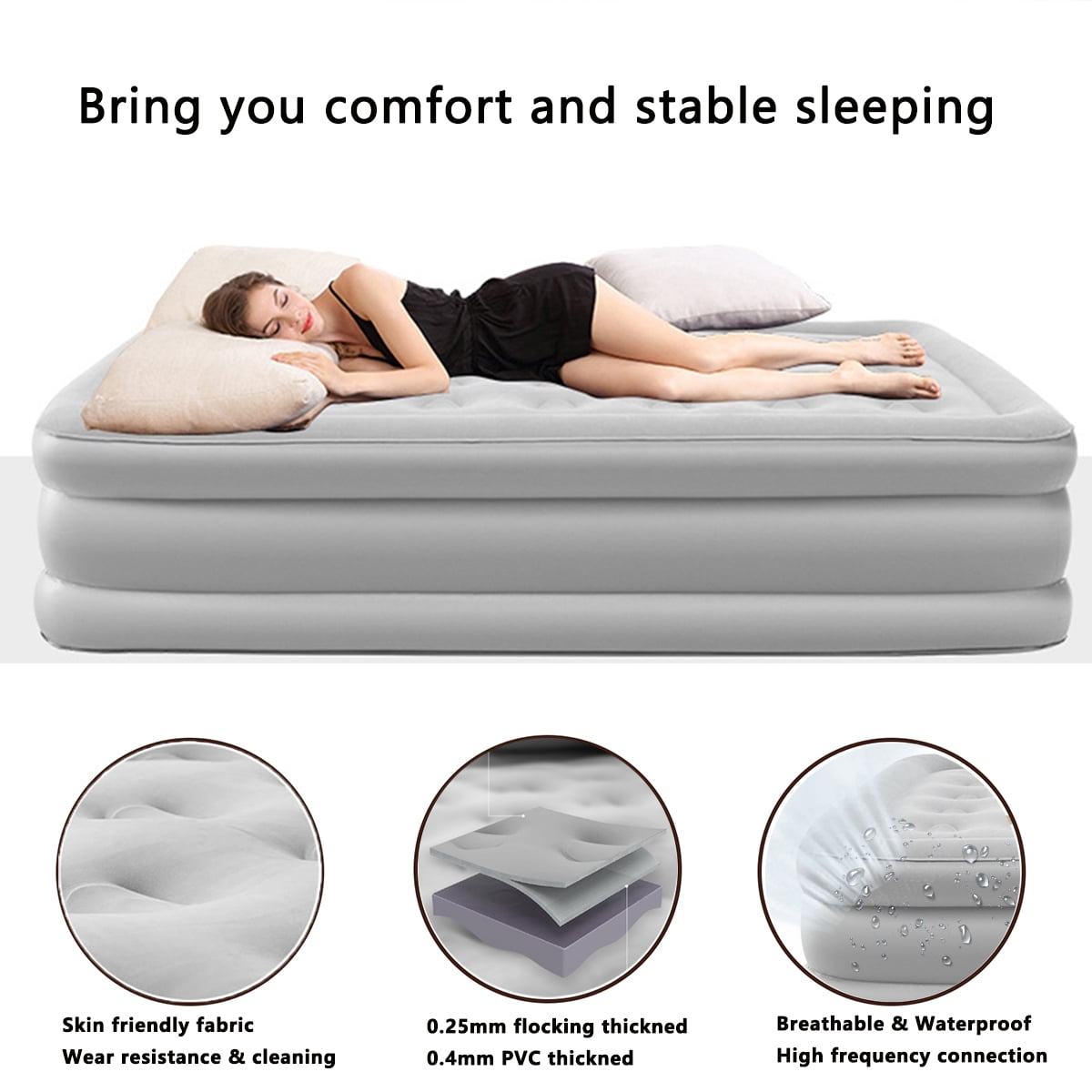 AJONALAA 18in Air Mattress, Queen Airbed with Headboard, Inflatable Mattress Camping