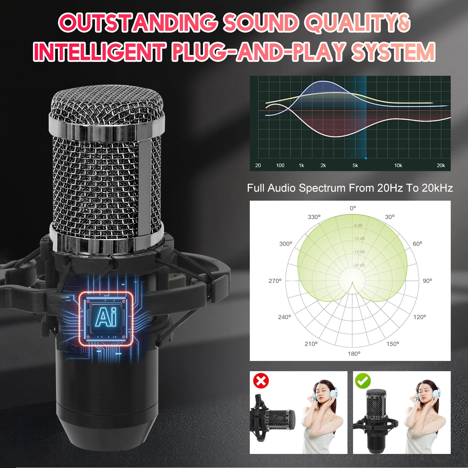Podcast Equipment Bundle, Recording Studio Package with Dual BM800 Microphones and Voice Changer for PC/Mobile Live Streaming, Singing, Gaming, Voice Changer