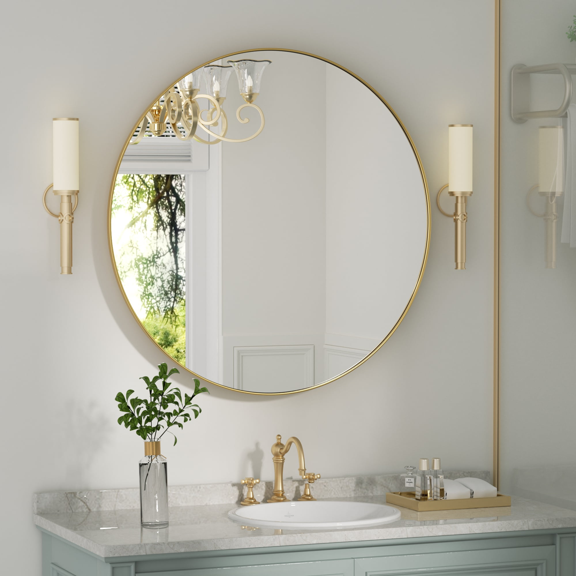 ExBrite 24 inch LED Mirror Vanity Round Mirrors Bathroom Anti-Fog Mirror