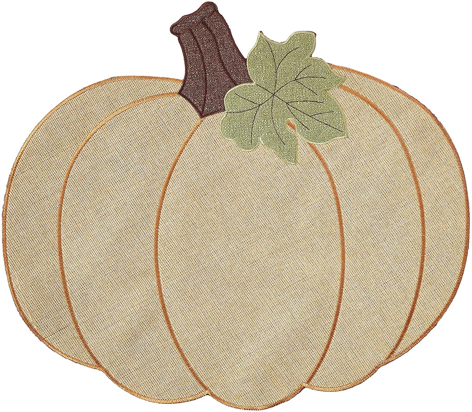 Violet Linen Thanksgiving Harvest Fall Pumpkin Pattern, Polyester Applique Embroidered Burlap, Gold, 12 Inch x 18 Inch, Oval, Set of 4, Decorative Place Mats