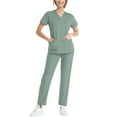 thumbnail image 2 of NAMTYQX Medical Scrubs for Women 4-Way Stretch with Pockets Casual Top & Straight Leg Pants Short Sleeve Green Size L, 2 of 5