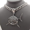 thumbnail image 2 of Hip Hop Iced Black Hematite Cubic Zirconia Large Shark Pendant & 12mm 18" Iced Cuban Box Lock Chain Bling Necklace Set, 2 of 7