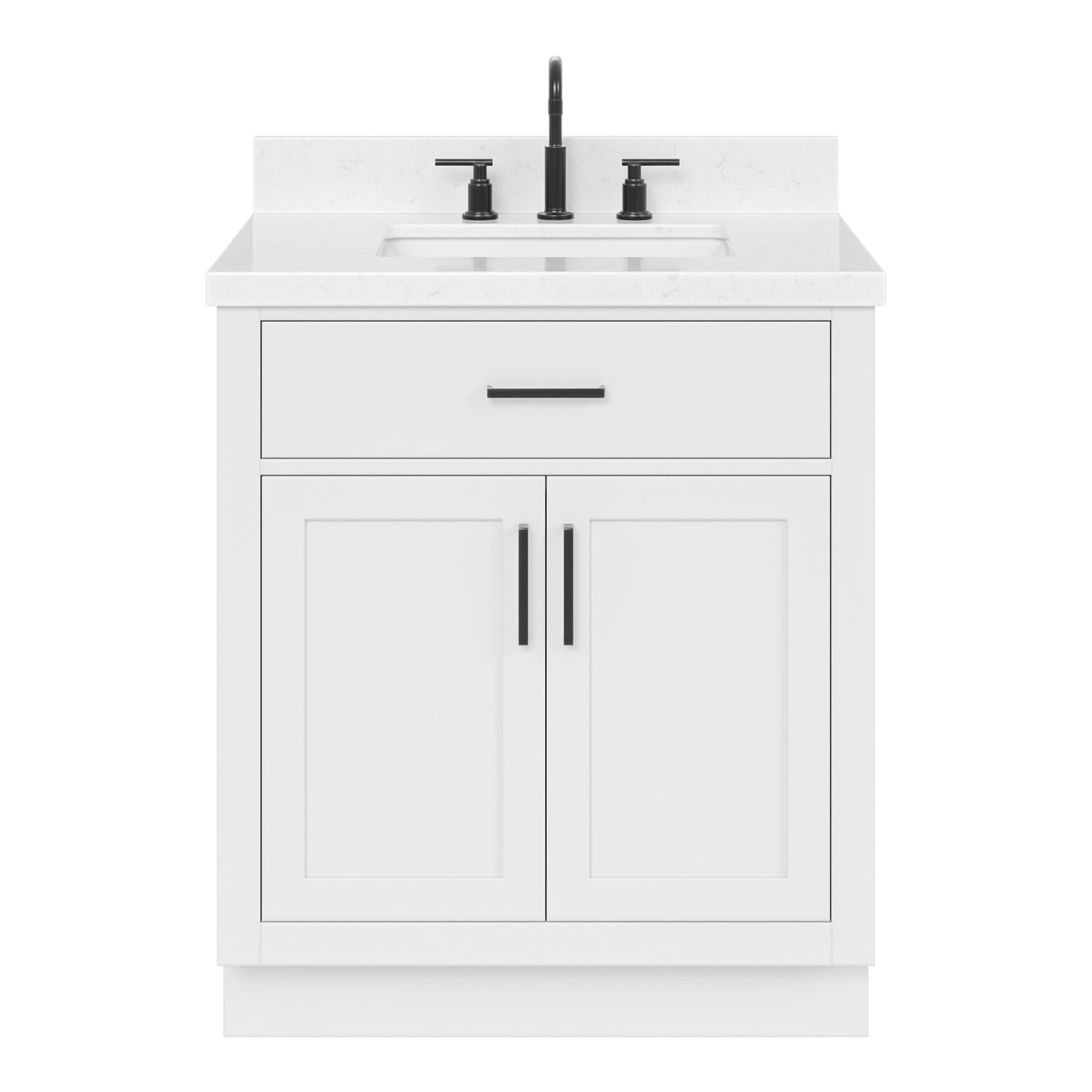 Ariel Hepburn 30 In. Rectangle Sink Bathroom Vanity With Carrara White Quartz Countertop 1.5 Edge In White