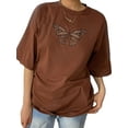thumbnail image 4 of KOMOO Women Short Sleeve T-shirt, Rhinestone Butterfly Printed Tops, Round Neck Loose Tops Tee, 4 of 9