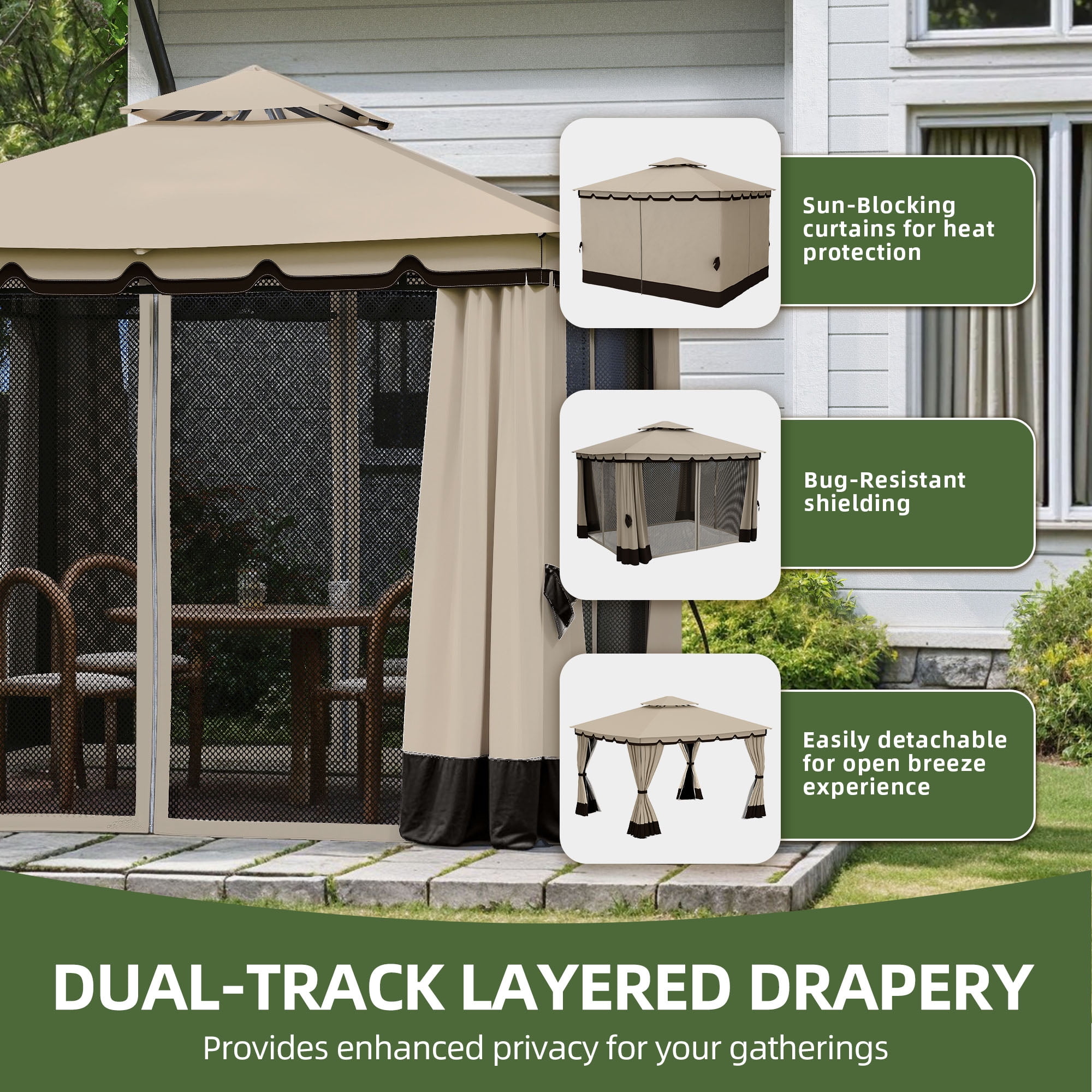 Uforic 10'x12' Outdoor Double Roof Gazebo Patio Tent with Steel Frame