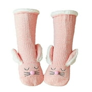 ZFSOCK Womens Fuzzy Warm Sherpa Slipper Socks Cute 3D Cartoon Rabbit Fleece Lined Sleeping Mid Calf Socks For Ladies Girls Winter Christmas Gifts