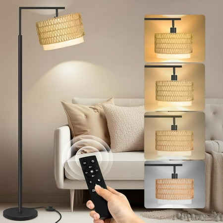 

LED Floor Lamp with Remote Control 4 Color Temperature LED Bulb Included Modern Standing lamp with Linen Lampshade for Bedroom Living Room Matte Black