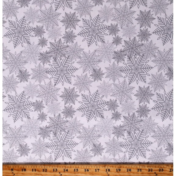 Cotton Christmas Snowflakes Snow Winter Holidays Seasonal Silver Cotton Fabric Print by the Yard (122176)