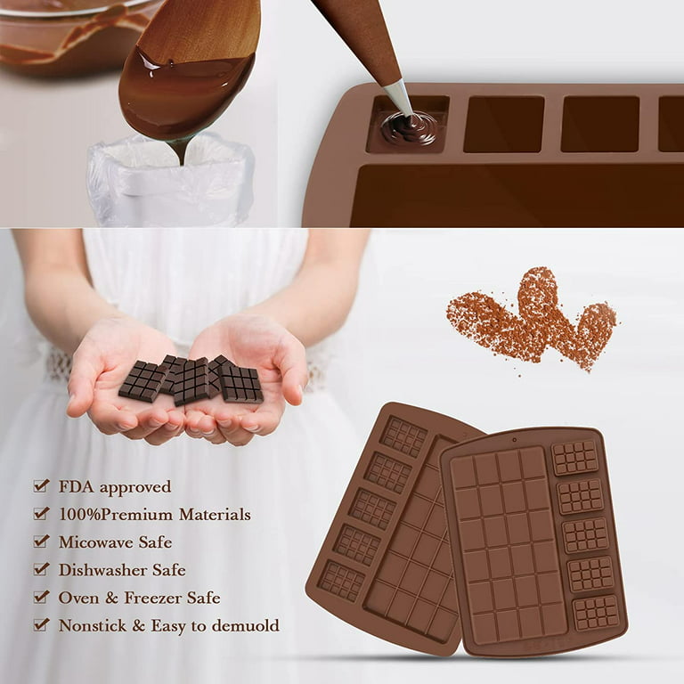 Pack of 2 Chocolate Bar Molds - Silicone Break Apart Protein and Engery Bar  Candy Chocolate Molds 
