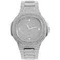 thumbnail image 5 of Silver Plated Bling-ed Out Oblong Case Metal Mens Watch w/Matching Cuban Chain Bracelet, Cuban Necklace, Tennis Chain & Ring Size 11-8967CRNTS(11), 5 of 8