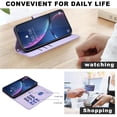 thumbnail image 6 of Wallet Case for iPhone XR with Wrist Strap & Shoulder Strap, Multiple Card Slots Folio Purse PU Leather Stand Full Body Protection Phone Case Cover for iPhone XR, Purple, 6 of 12