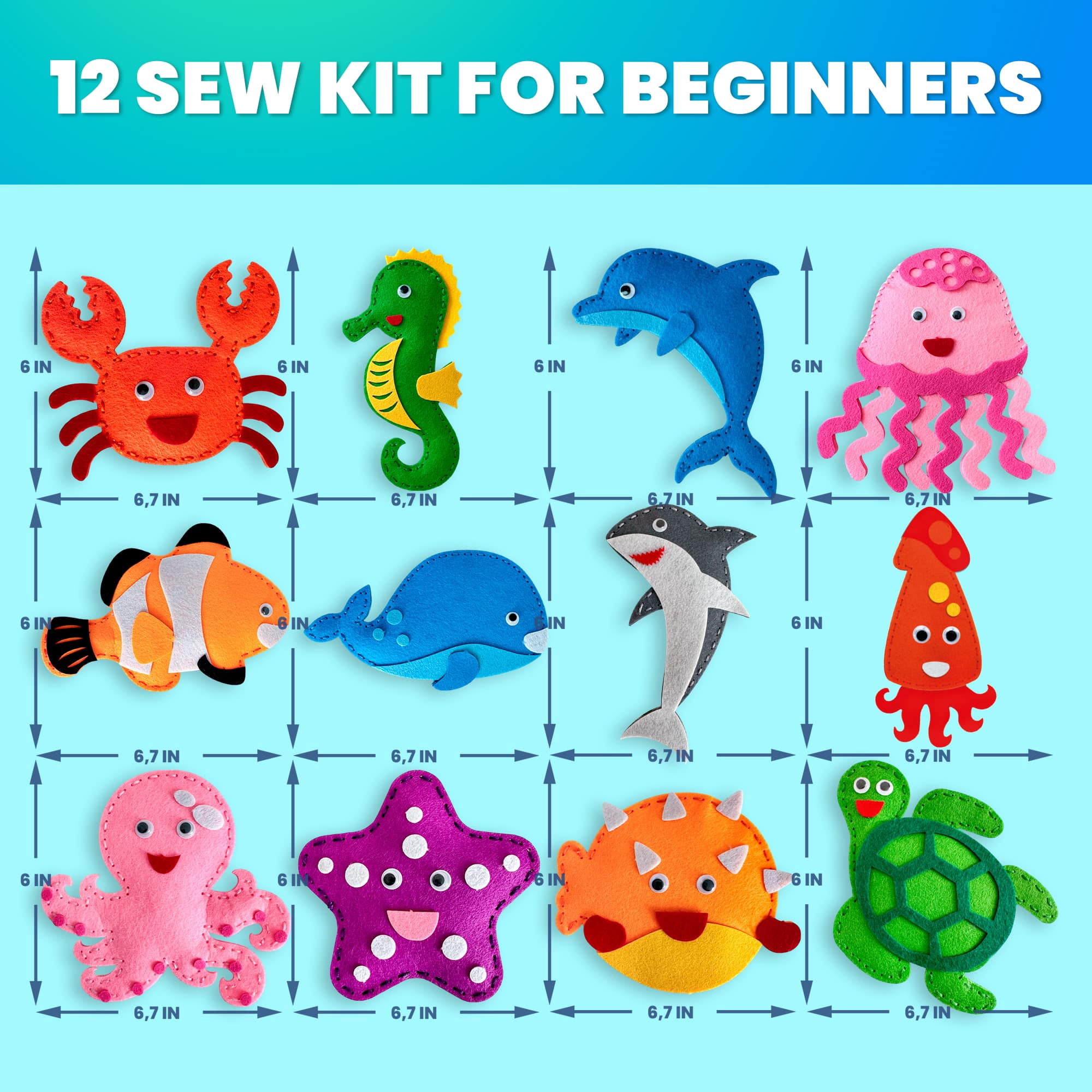 Quokka Kids Crafts Ages 4-8 - Arts Crafts for Kids Ages 6-8 Girls Boys - Sea Animals Sewing Kit Basic