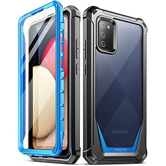 Poetic Guardian Case for Samsung Galaxy A02S, Clear Case with Built-in Screen Protector, Blue/Clear