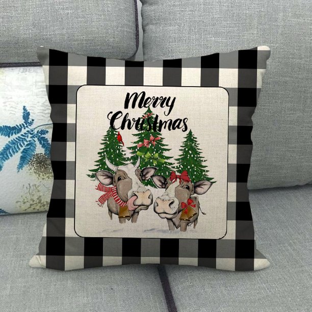 ShenMo 4pcs Funda de almohada navideña Fundas de cojines de lino y algodón 45x45cm Alce navideño Dibujos animados Decoración de almohada linda para autos Sofás, Decoraciones navideñas LingWen 9024715178626