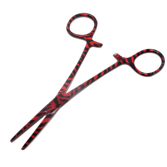 Stainless Steel Fishing Pliers Anglers Catch & Release Serrated Tool, Red Swirls 5.5" Straight