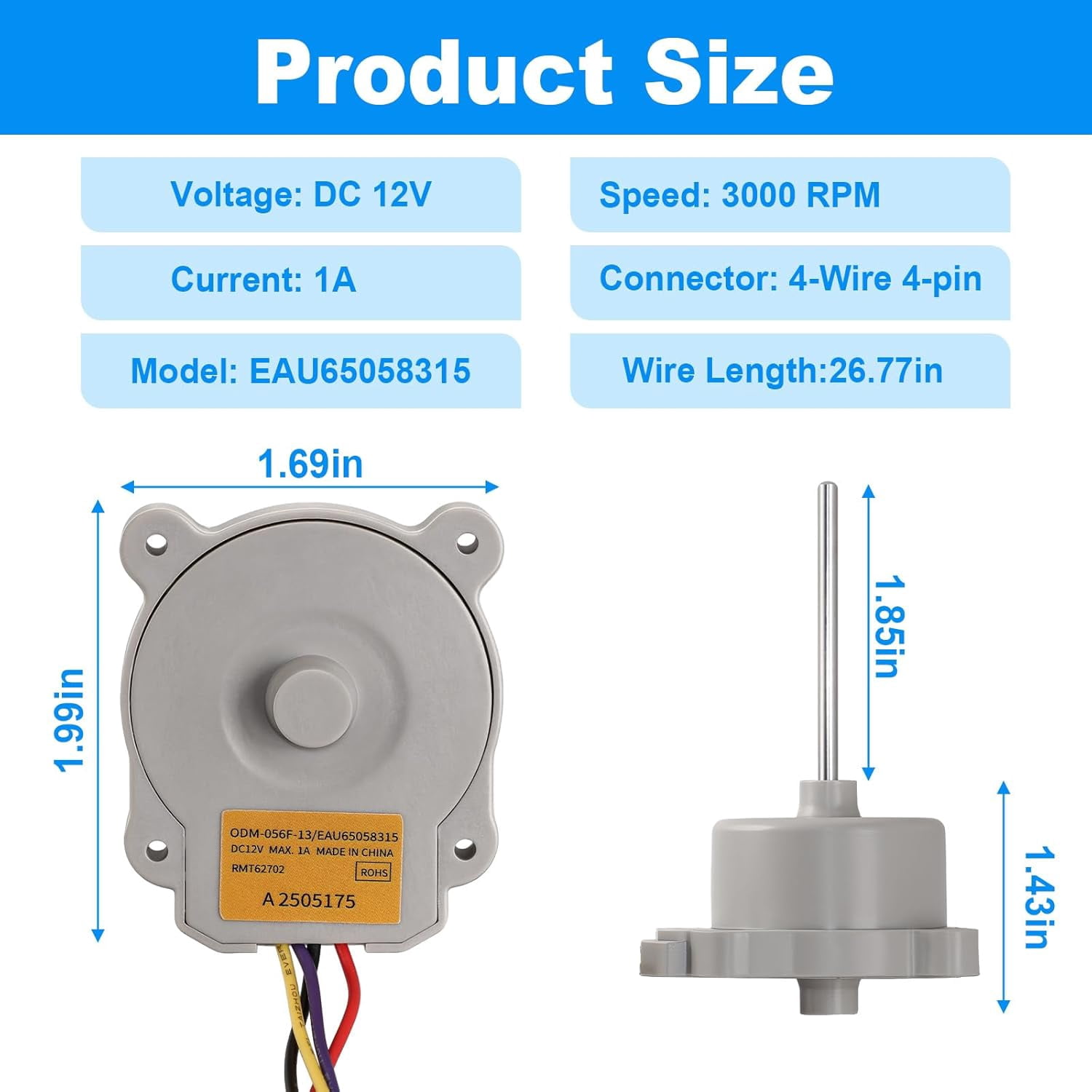 EAU65058315 Refrigerator Evaporator Fan Motor Assembly Compatible with LG Kenmore Fridge Model LFC21776ST LFCS22520S LFX25973D LFX25974ST,Replace ODM-056F-15 AP7211789 PS17308826 EAU63103209,DC12V 1A