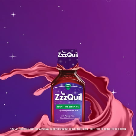 Vicks ZzzQuil Nighttime Sleep Aid Liquid, Diphenhydramine HCI 50mg, Vanilla Cherry, 12 Fl oz