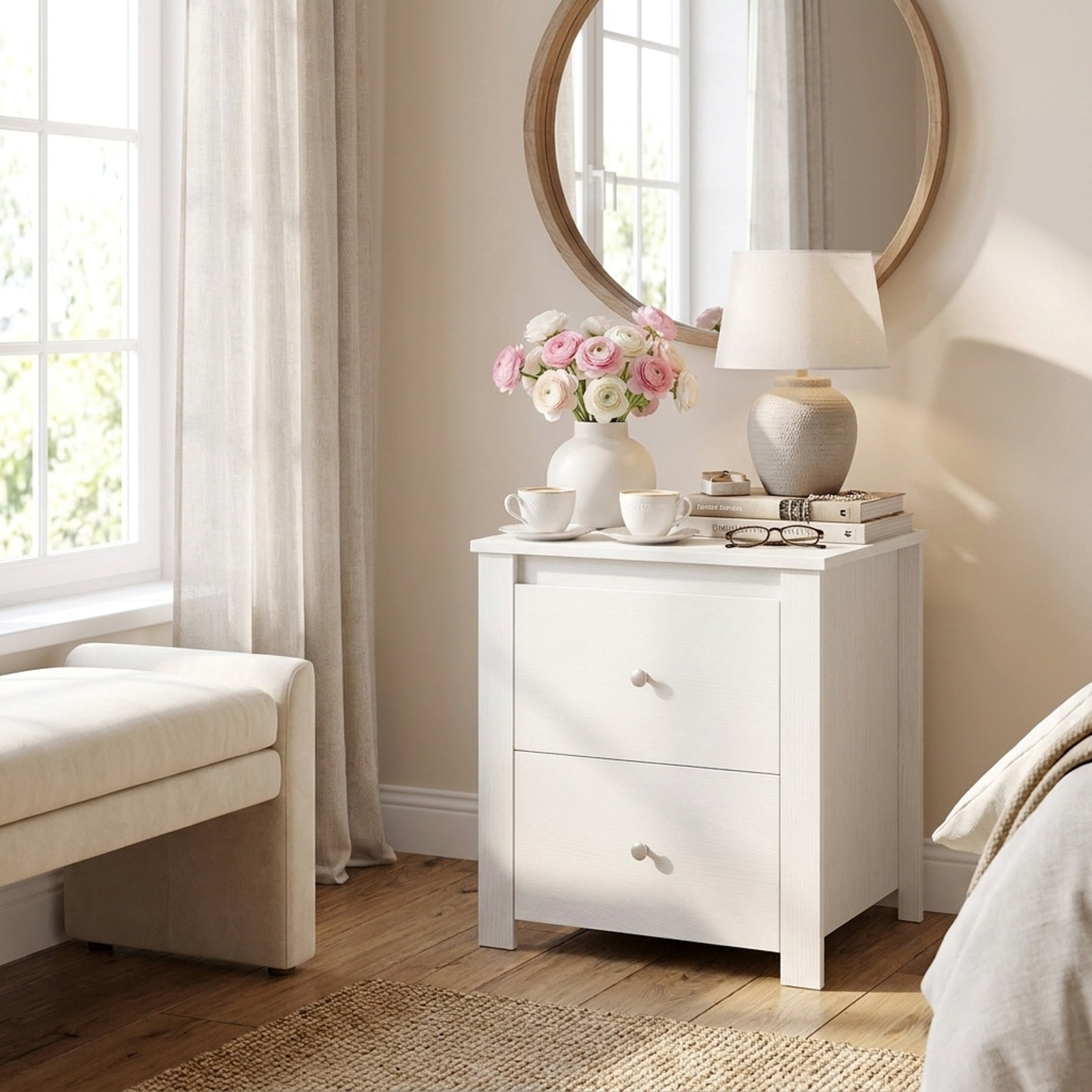 Furnibear Nightstand with 2 Drawers & Storage for Bedroom Living Room Small Spaces for Bedroom Living Room Bedside Sofa Side Small Space, White