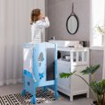 thumbnail image 3 of Costway Folding Wooden Kids Kitchen Step Stool with Adjustable Height & Safety Netting, 3 of 10