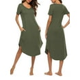 thumbnail image 5 of URMAGIC Women's Cotton V Neck Short Sleeve Nightshirt w Pocket Loose Nightgown Pjs Dress, 5 of 5