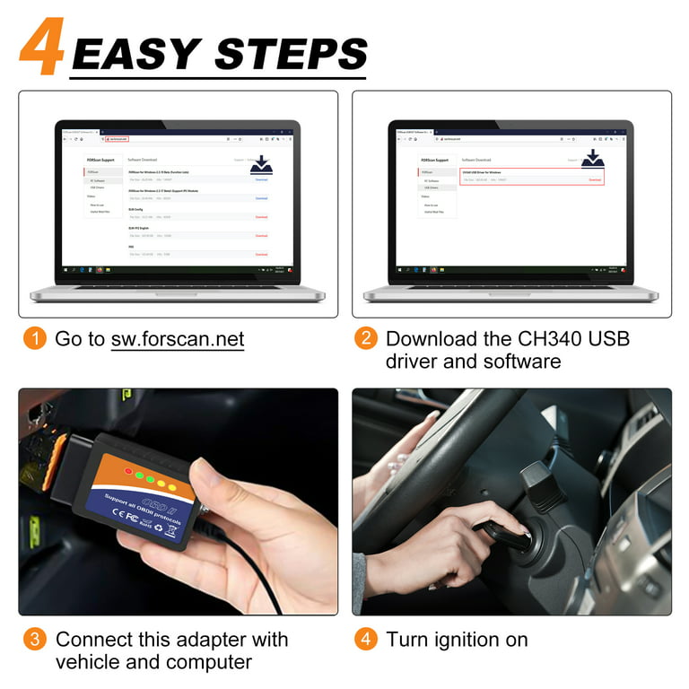 FORScan ELM327 OBD2 USB Adapter for Windows, Diagnostic Coding Tool with  MS-CAN/HS-CAN Switch for Ford Lincoln Mazda Mercury Series Vehicles