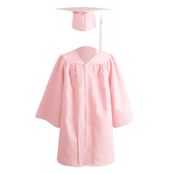 Zwiiyzr 2024 Preschool Kindergarten Graduation Gown Cap Sash Set with Tassel for Unisex 3-9 Years Pink