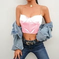 thumbnail image 3 of WHLBF Women's Clearance Top Summer Crop Satin Bustier Top Chain Strap Casual Padded Lingerie Pink L(L), 3 of 6