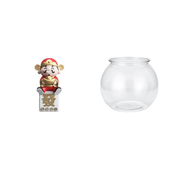 Figura de escritorio,Figura de Dios de la Fortuna de Dibujos Animados,Regalo Feng Shui,Acuario de escritorio,Pecera pequeña transparente,jarrón para peces,mesa,Pecera transparente para
