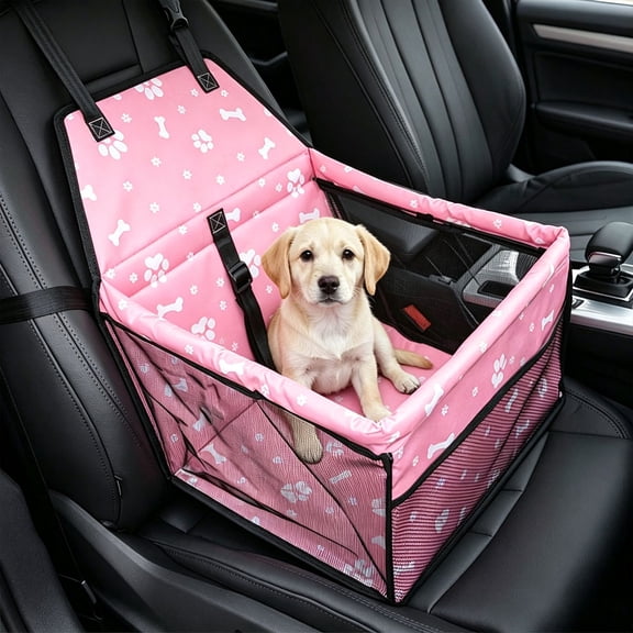 Dog Car Seat,Foldable Oxford Cloth Pet Booster Seat,Dog Car Carriers for Small Dogs & Cats Up to 22lbs,Pink,16 x 12.6 x 9.25 inches