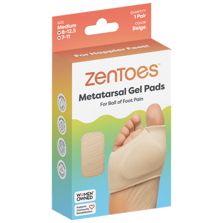 ZenToes Fabric Metatarsal Sleeve with Gel Cushion for Ball of Foot Pain Relief - 1 Pair - Beige