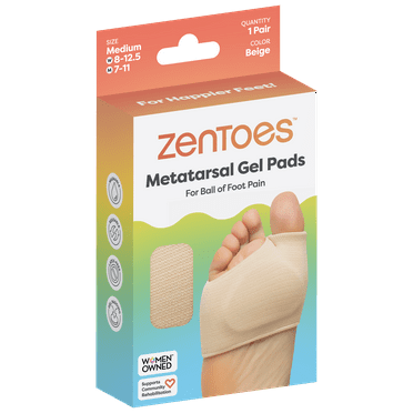 ZenToes Fabric Metatarsal Sleeve with Gel Cushion for Ball of Foot Pain Relief, 1 Pair, Beige