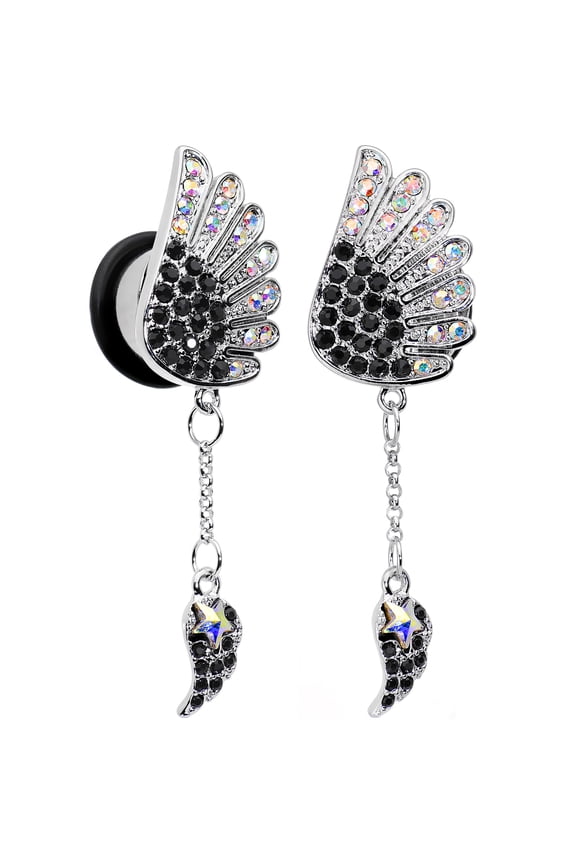 Steel Aurora Black Accent Aerial Angel Wings Dangle Plug Set of 2 9/16"