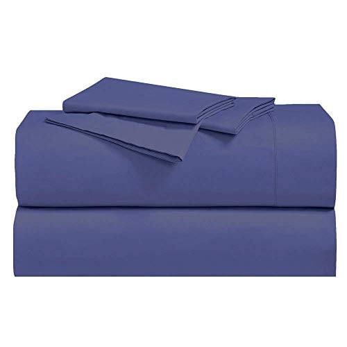Abripedic Crispy Percale Sheets, 300-Thread-Count, 4PC Solid Sheet Set, 100% Cotton, Up to 18 Inch Deep Pocket, Top Split California-King, Periwinkle